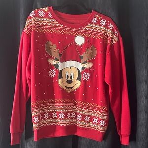 Disney Mickey Red Christmas light up  Sweater with Reindeer Design